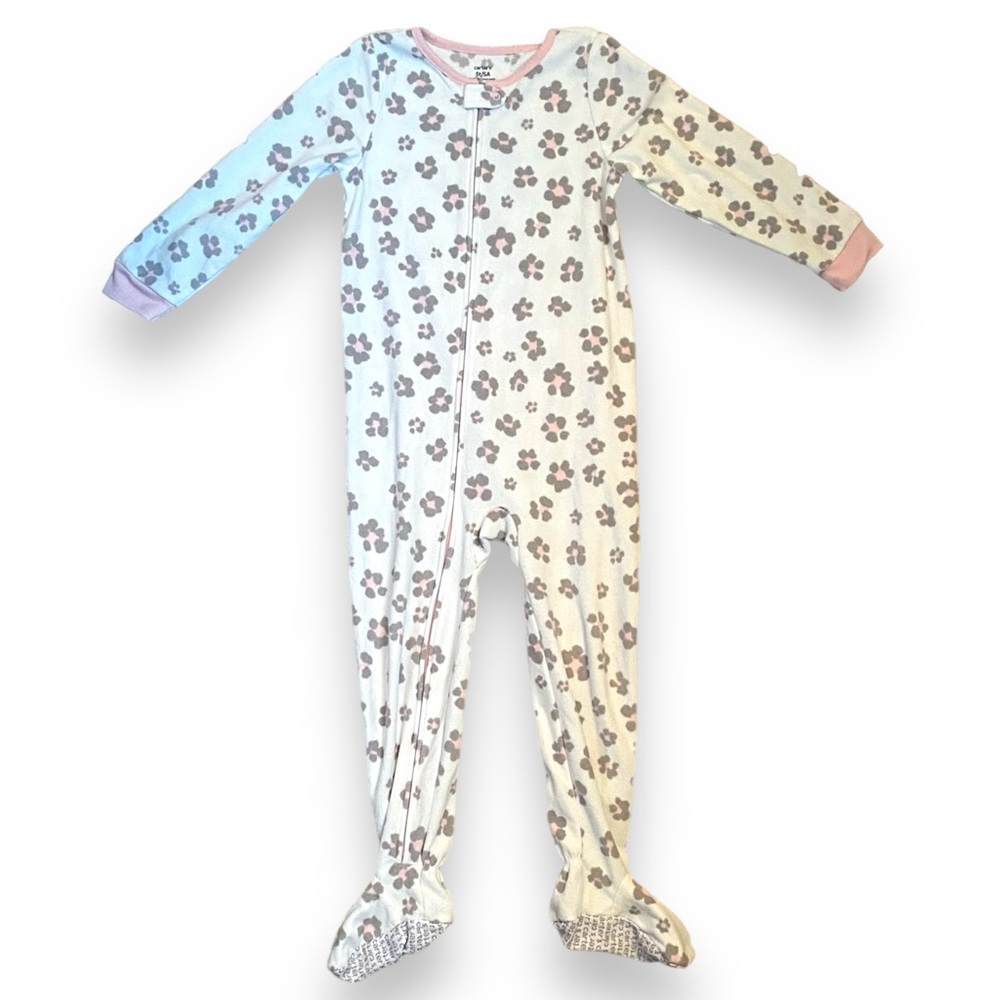 (3 for$15) 1-Piece Leopard Fleece Footie Pyjamas Carters 5T White Pink Gray